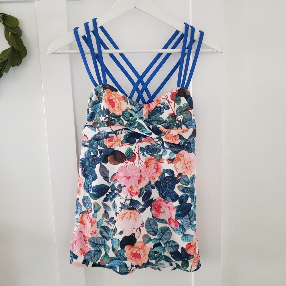 Lime Ricki triple strap rose swim tank